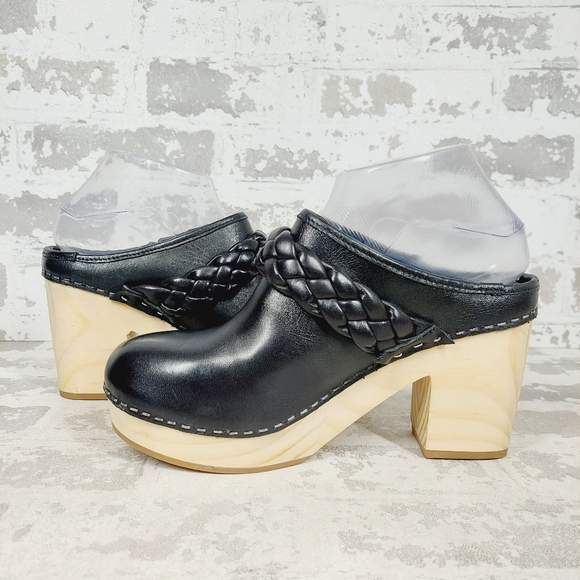 NEW Dolce Vita Hila Black Leather Block Heel Slide In Clogs W454 - Picture 4 of 11